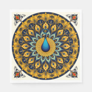 Decorative peacock bird on white napkins