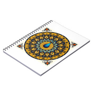 Decorative peacock bird on white notebook