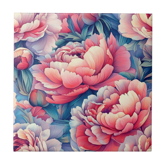 Decorative Peonies Ceramic Tiles For Bathroom Wall (Front)