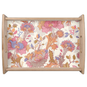 Decorative peonies: colorful floral pattern. serving tray