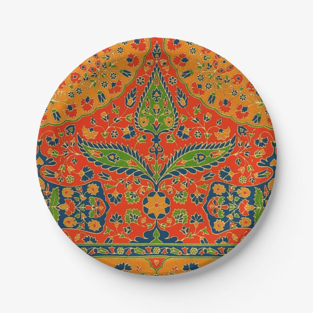 Decorative Persian Floral Print Paper Plates (Front)