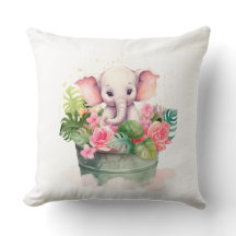 Decorative pillow with cute elephant, Throw Pillow