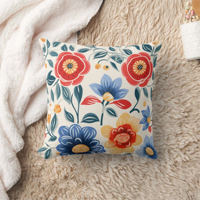 Decorative pillow with vibrant floral design (Blanket)