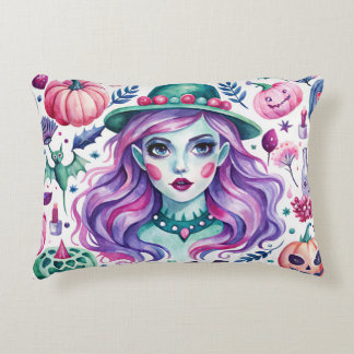 Decorative pillow with witch and Halloween print