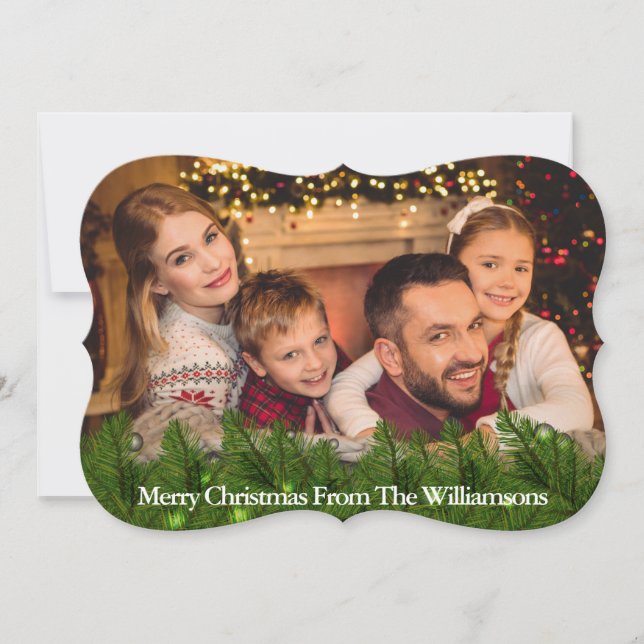 Decorative Pine Bough  Fancy Christmas Photo Holiday Card (Front)