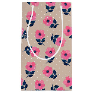 Decorative Pink Beige Floral Design Small Gift Bag