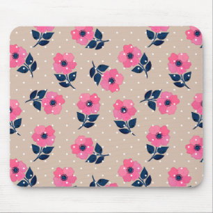 Decorative Pink Beige Floral Pattern Mouse Pad
