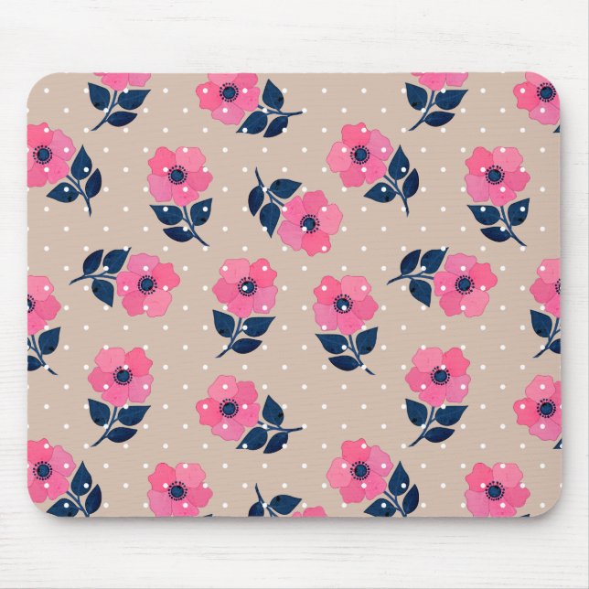 Decorative Pink Beige Floral Pattern Mouse Pad (Front)