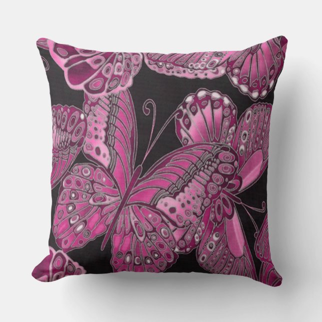 Decorative Pink Butterfly Throw Pillow (Front)