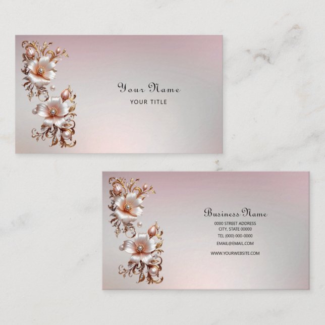 Decorative Pink Floral Business Card (Front/Back)