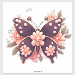 Decorative Pink Floral Butterfly Sticker