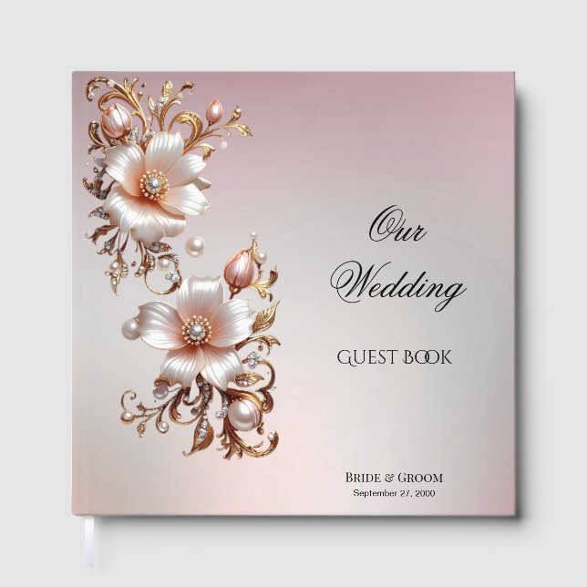 Decorative Pink Floral Guest Book (Front)