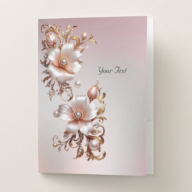 Decorative Pink Floral Pocket Folder (Front)