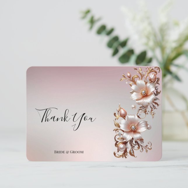 Decorative Pink Floral Thank You Card (Standing Front)