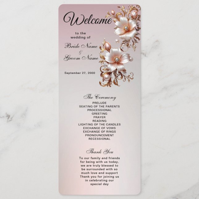 Decorative Pink Floral Wedding  Program (Front)