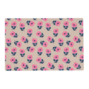 Decorative Pink Flowers on Beige Background Placemat