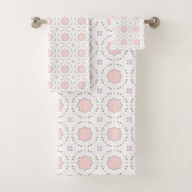 Decorative pink geometric mandala patterned  bath towel set (Insitu)