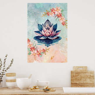 Decorative Pink Green Purity Lotus Poster