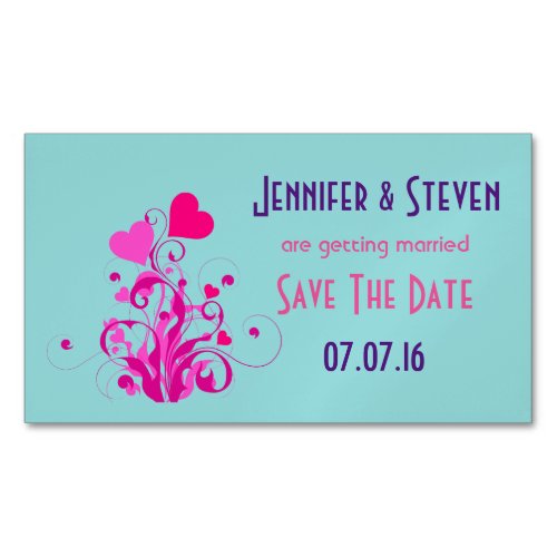 Decorative Pink Hearts Save The Date Magnetic Business Card