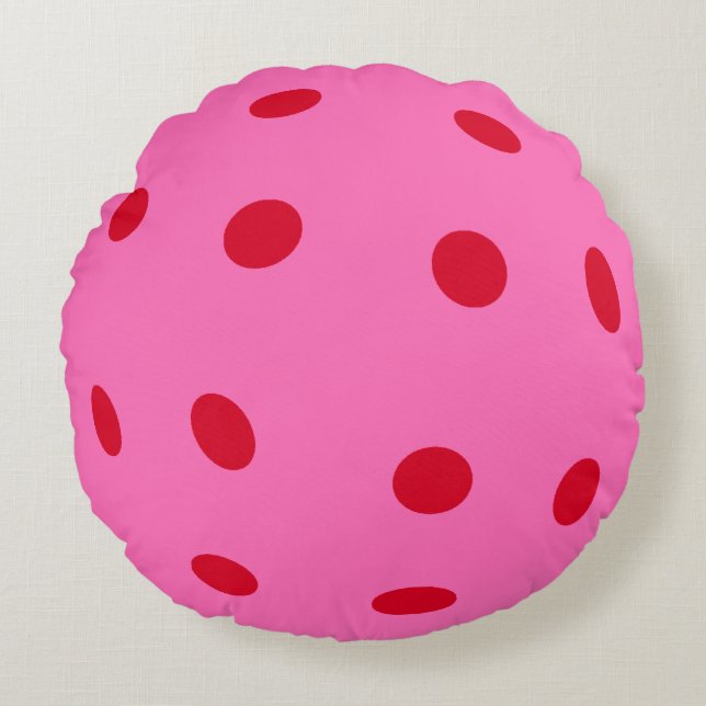 Decorative Pink Pickleball Gift Round Pillow (Front)