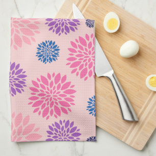 Decorative Pink Purple and Blue Floral Pattern Kitchen Towel