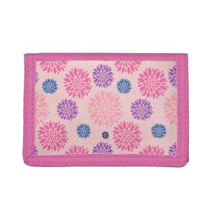 Decorative Pink Purple and Blue Floral Pattern Tri-fold Wallet