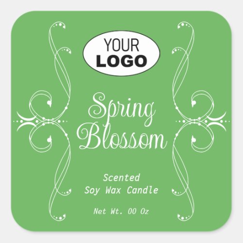 Decorative Plain Pastel Green Flourish Ornate Square Sticker