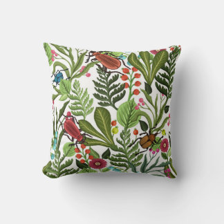 Decorative Plants and Insects: Seamless Design. Throw Pillow