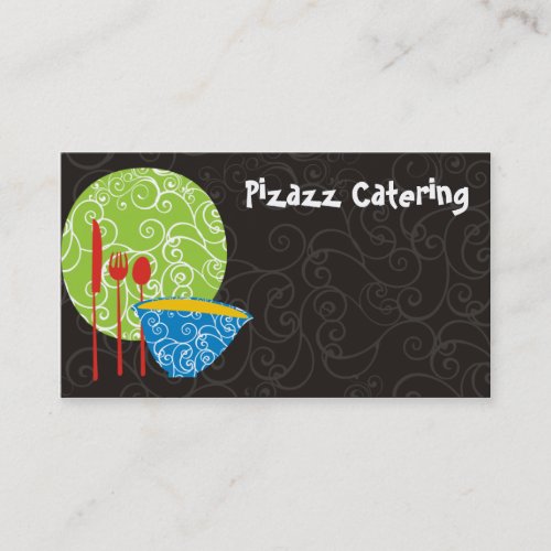 Decorative plate bowl utensils chef catering bu business card