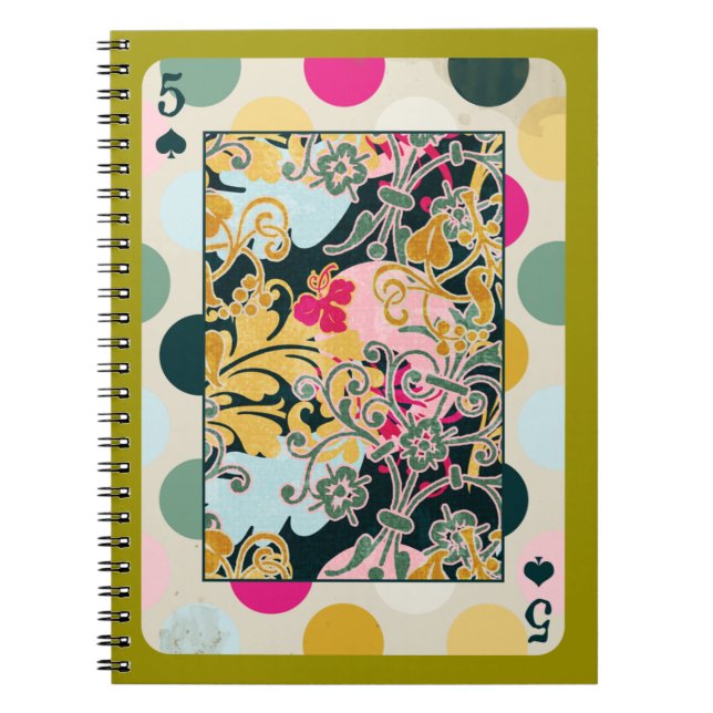 DECORATIVE PLAYING CARDS RANDOM PATTERNS FIVE BACK NOTEBOOK (Front)