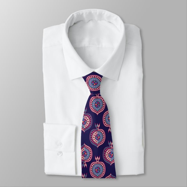 Decorative Pomegranate Pattern Neck Tie (Tied)