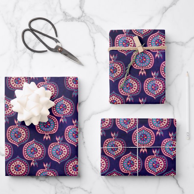 Decorative Pomegranate Pattern  Wrapping Paper Sheets (Front)