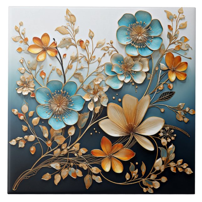 Decorative Porcelain-Look Flower Pattern Ceramic Tile (Front)