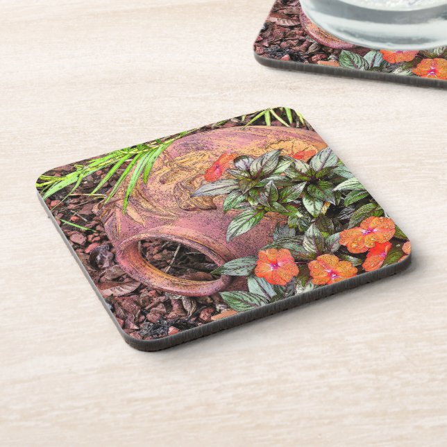 "DECORATIVE POTTERY IN GARDEN" SET OF 6 COASTERS (Left Side)