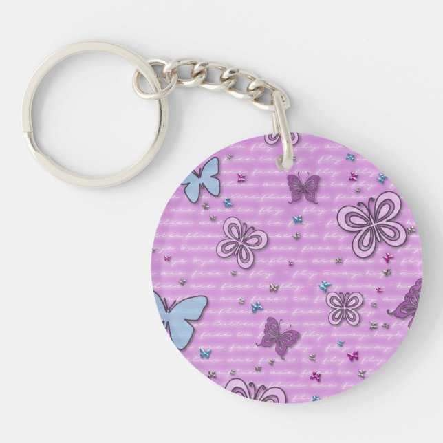 Decorative Purple and Blue Butterfly Keychain (Front)