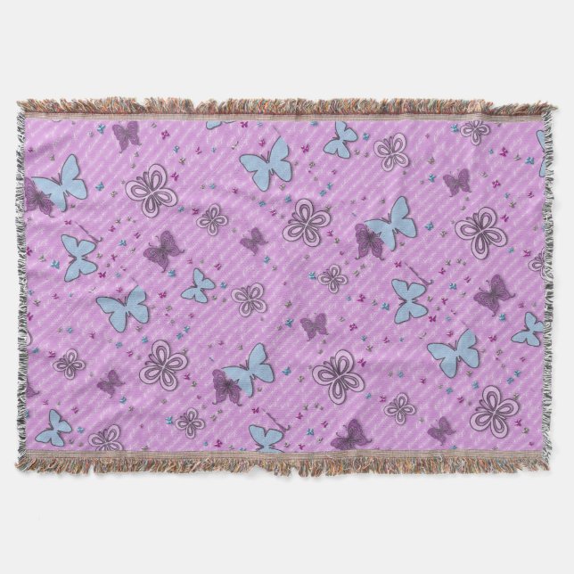 Decorative Purple and Blue Butterfly Throw Blanket (Front)