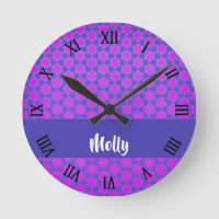 Decorative purple and blue hexagons round clock