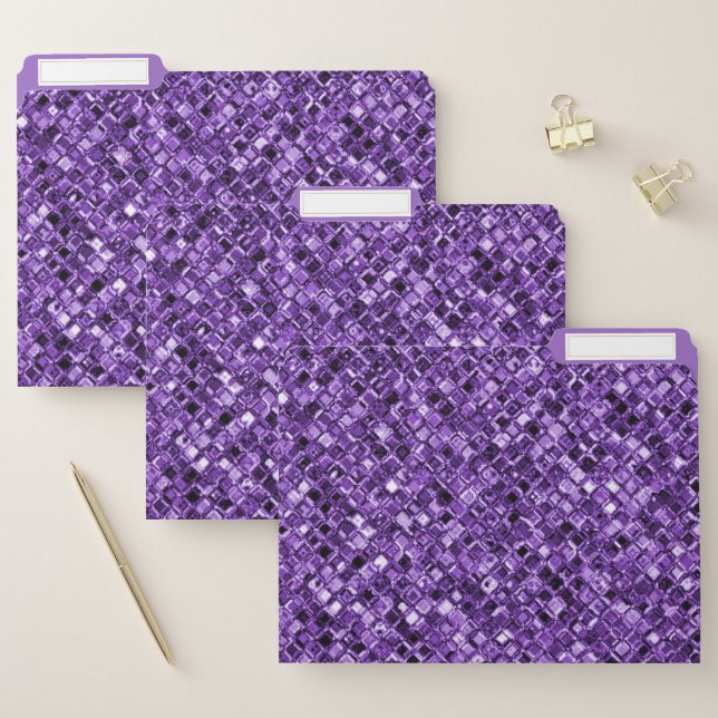 Decorative Purple Glitter Glamour Sparkle Gem Chic File Folder (Set)