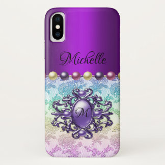 Decorative Purple Jewel and Rainbow Lace iPhone X Case