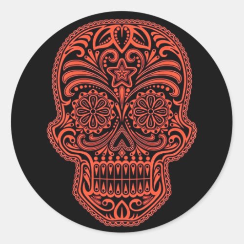 Decorative Red and Black Sugar Skull Classic Round Sticker