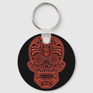 Decorative Red and Black Sugar Skull Keychain