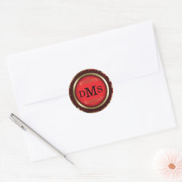 Decorative Red and Gold Design with Monogram Classic Round Sticker