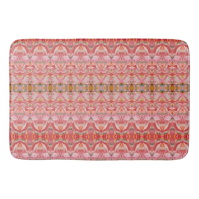 Decorative Red and Teal Print Bath Mat (Front)