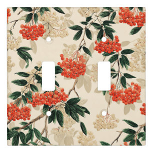Decorative red and white berries design light switch cover