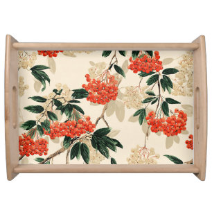 Decorative red and white berries design serving tray