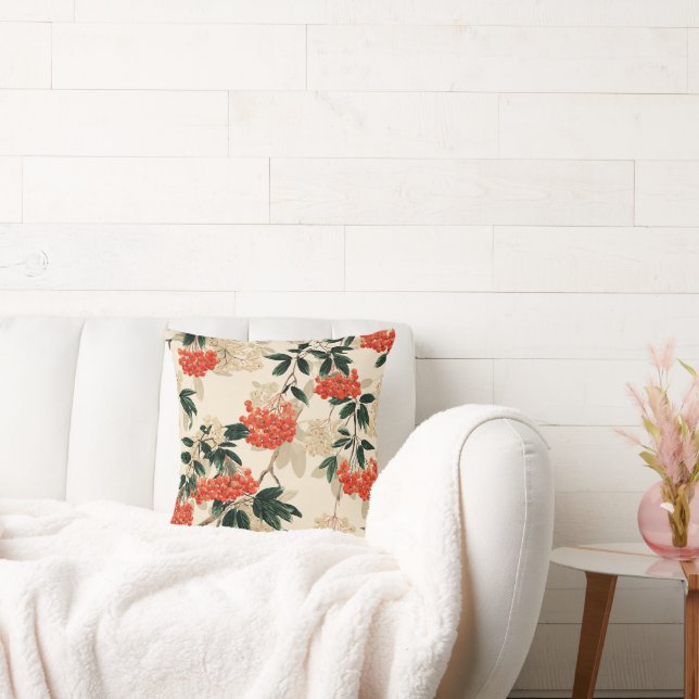 Decorative red and white berries design throw pillow (Couch)