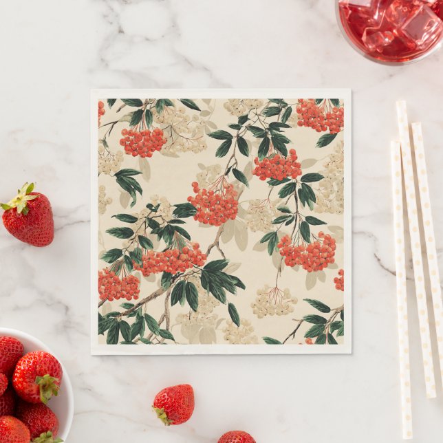Decorative Red and White Berry Pattern Napkins (Insitu)