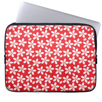 Decorative Red And White Floral Laptop Sleeve by dawnfx at Zazzle