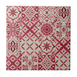 Decorative Red Azulejo Tile Patchwork Pattern