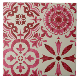 Decorative Red Azulejo Tile Patchwork Pattern